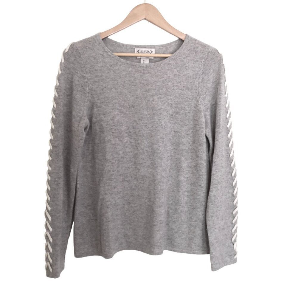 Nanette‎ Lepore 100% Cashmere Sweater Braided Detail Light Grey/Off White Size L